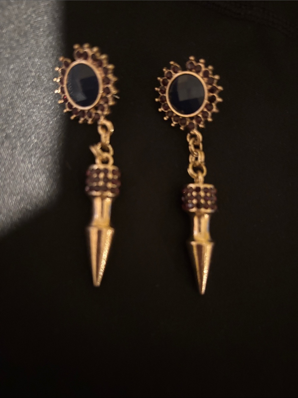 Gold-Tone Drop Earrings with Navy and Garnet Accents